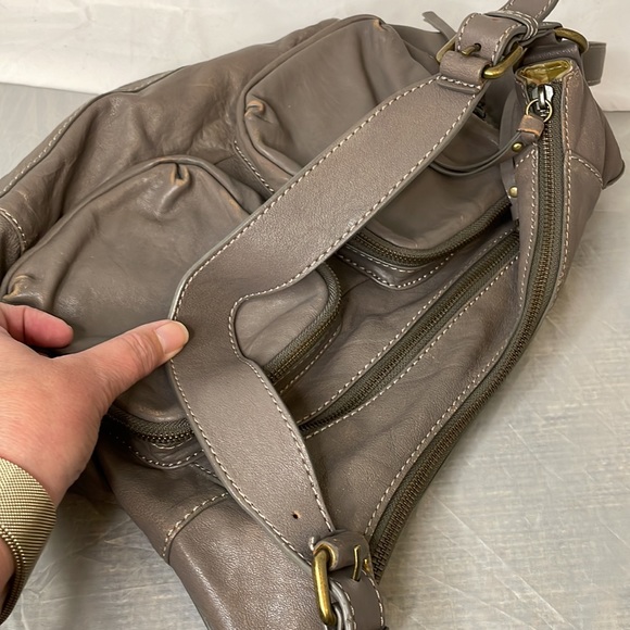 Fossil Taupe/Gray Leather Shoulder Satchel Bag with Crossbody Strap Pockets - Picture 5 of 12
